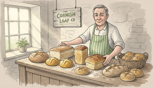 Selection of traditional Cornish breads in bakery